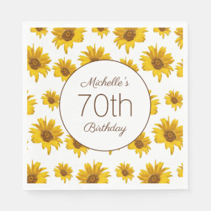 Serviette En Papier Fleurs de soleil jaunes Blanc 70e anniversaire
