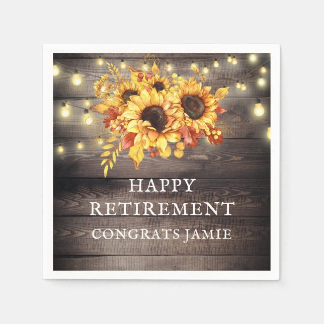 Serviette En Papier Fleurs de soleil rustiques Lights Party de retrait (Devant)