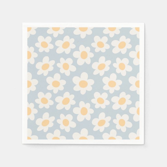 Serviette En Papier Fleurs de style rétro sur arrière - plan bleu (Devant)
