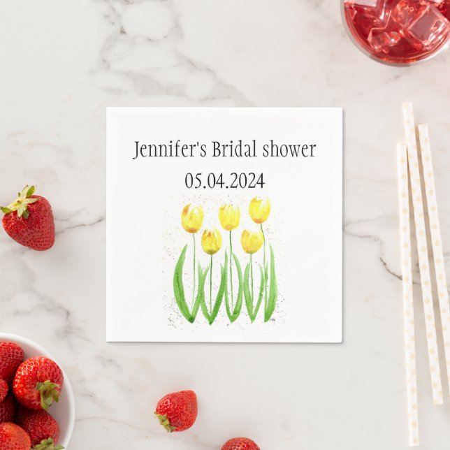 Serviette En Papier Fleurs de tulipe aquarelle Jaune Douche nuptiale (En situation)