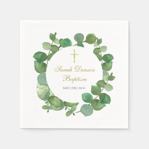 Serviette En Papier Fleurs de verdure d'eucalyptus pour baptême