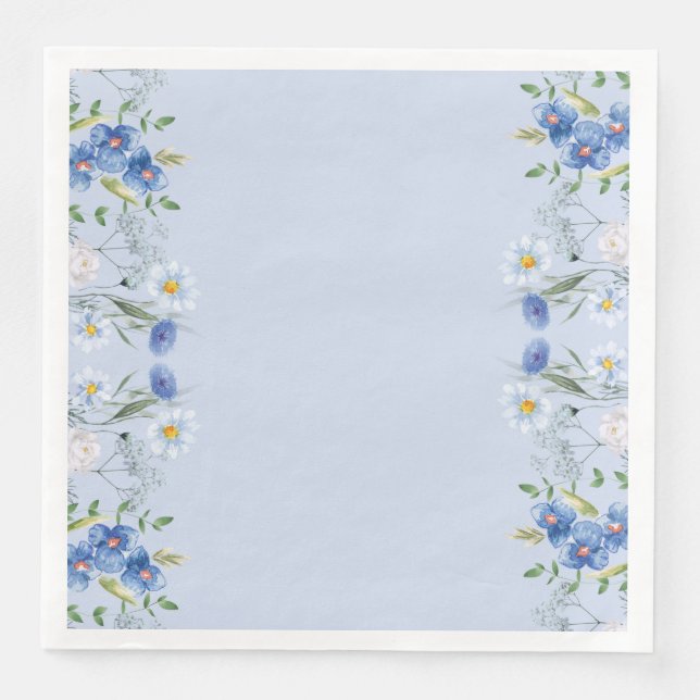 Serviette En Papier Fleurs délicates bleu simple Mariage Anniversaire (Devant)