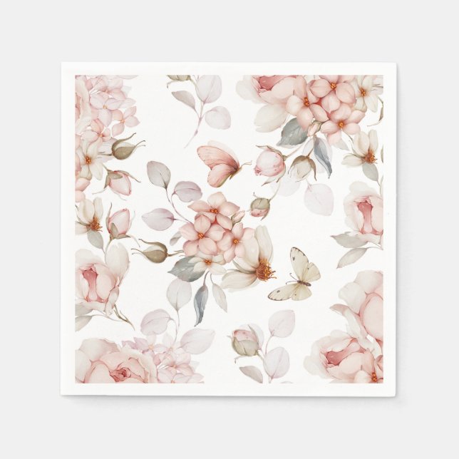 Serviette En Papier Fleurs Délicates et Papillons (Devant)