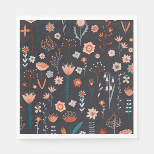 Serviette En Papier Fleurs d'été scandinaves foncées