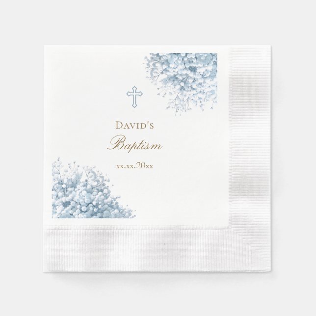 Serviette En Papier fleurs d'haleine bleu pastel Baptême (Devant)