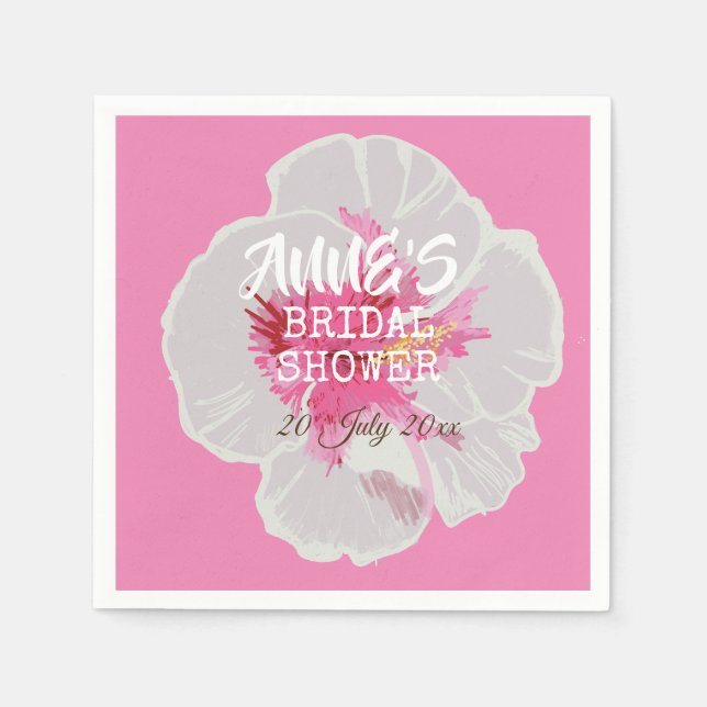 Serviette En Papier Fleurs d'Hibiscus blanc personnalisées (Devant)