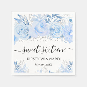 Serviette En Papier Fleurs d'hiver bébé bleu aquarelle Sweet Sixteen