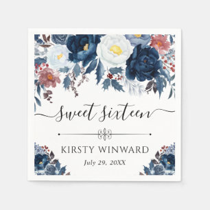 Serviette En Papier Fleurs d'hiver bleues et blanches Sweet Sixteen
