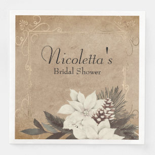 Serviette En Papier Fleurs d'hiver vintage sur parchemin décoloré