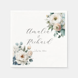 Serviette En Papier Fleurs d'hortensia bleu poussiéreux Serviettes de