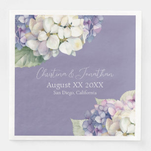 Serviette En Papier Fleurs d'hortensia violettes et blanches sur lavan