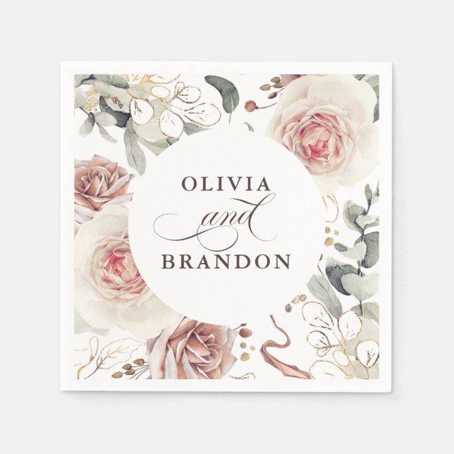 Serviette En Papier Fleurs d'ombre Terre Élégant Mariage Boho (Devant)