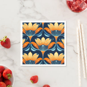 Serviette En Papier Fleurs d'orange bleu Art déco