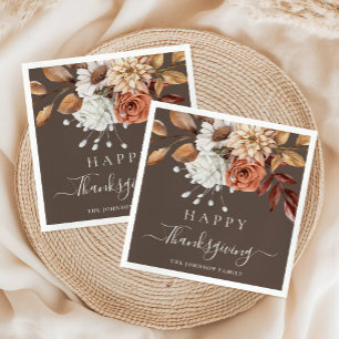 Serviette En Papier Fleurs Élégantes d'Automne Bon Thanksgiving  