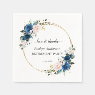 Serviette En Papier Fleurs élégantes or bleu marine rose Retraite