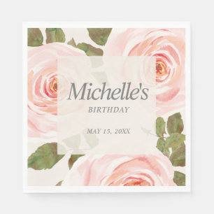 Serviette En Papier Fleurs élégantes rose saumon pour l'anniversaire d