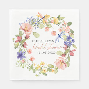 Serviette En Papier Fleurs et libellules Fête des mariées romantique