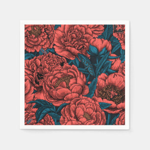 Serviette En Papier Fleurs et moisissures de pivoines rouges