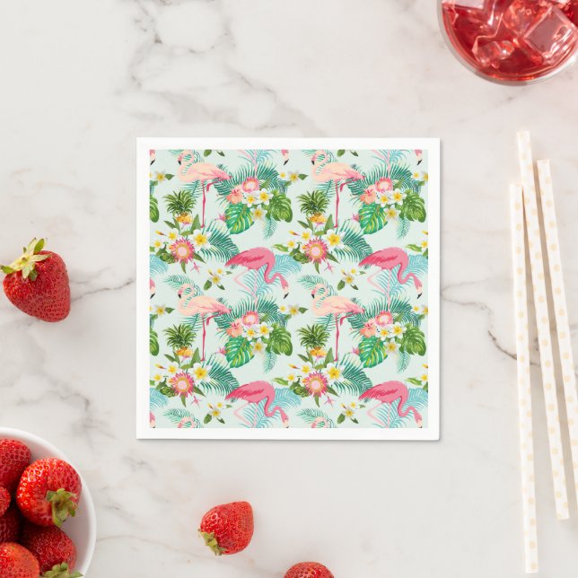 Serviette En Papier Fleurs Et Oiseaux Tropicaux (En situation)