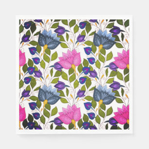 Serviette En Papier Fleurs Et Paillettes P32 Papier De Déjeuner