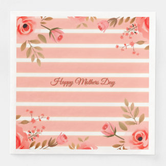 Serviette En Papier Fleurs et rayures Fancy pour la fête des mères