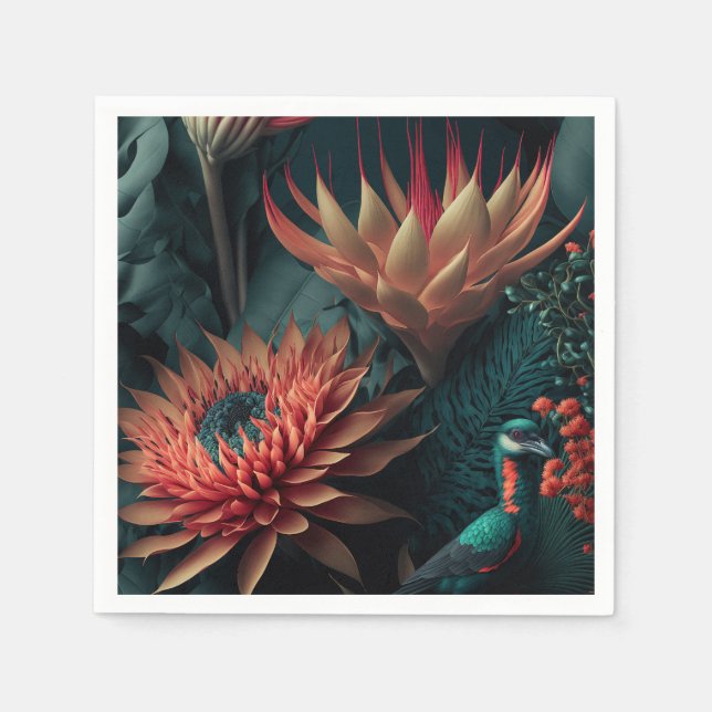 Serviette En Papier Fleurs exotiques. (Devant)