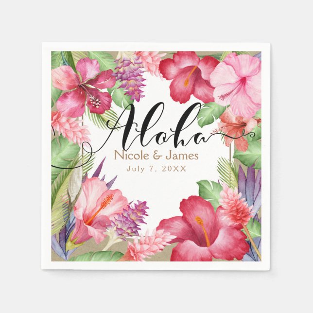 Serviette En Papier Fleurs exotiques tropicales Élégante Aloha hawaïen (Devant)