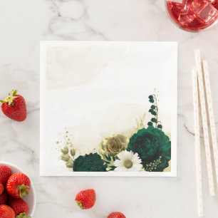 Serviette En Papier fleurs Extraordinaires en ivoire vert émeraude
