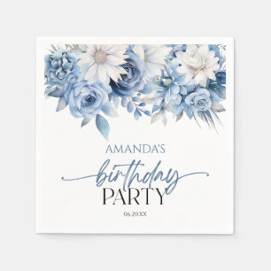 Serviette En Papier Fleurs florales bleu Dusty Fête d'anniversaire