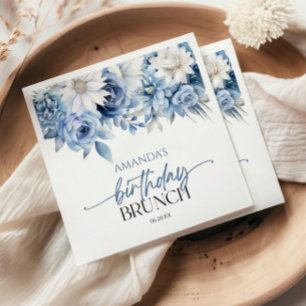 Serviette En Papier Fleurs Florales Bleu Poussiéreux Anniversaire Brun