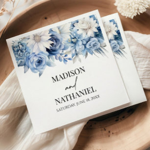 Serviette En Papier Fleurs Florales Bleues Dusty Jardin Mariage