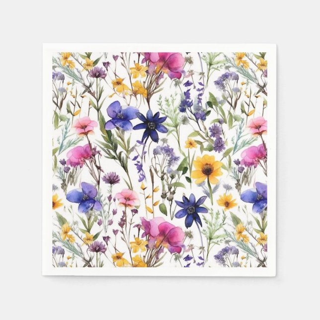 Serviette En Papier Fleurs florales fleurs sauvages Aquarelle (Devant)