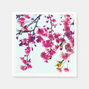 Serviette En Papier Fleurs florales roses cerisier rose