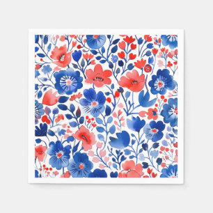 Serviette En Papier Fleurs florales rouge, blanc et bleu