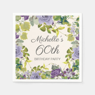 Serviette En Papier Fleurs Florales Violettes Feuilles Vertes Éditable