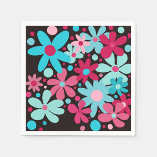 Serviette En Papier Fleurs funky bleu et rose