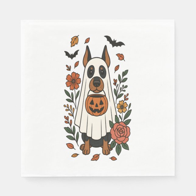 Serviette En Papier Fleurs Halloween Doberman Pinscher (Devant)