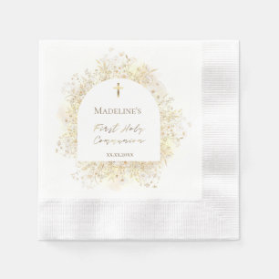 Serviette En Papier fleurs jaunes blanches aquarelle Première Communio