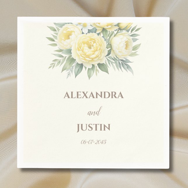 Serviette En Papier Fleurs Jaunes Crème Mariage Floral Peony (Créateur téléchargé)
