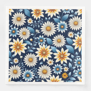 Serviette En Papier Fleurs jaunes et Motif bleu