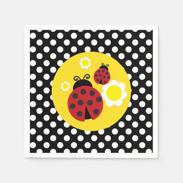 Serviette En Papier Fleurs Jaunes pois Baby shower Rouge Ladybug (Devant)