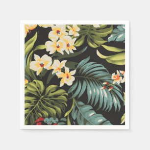 Serviette En Papier Fleurs jaunes tropicales sur le vert et le noir