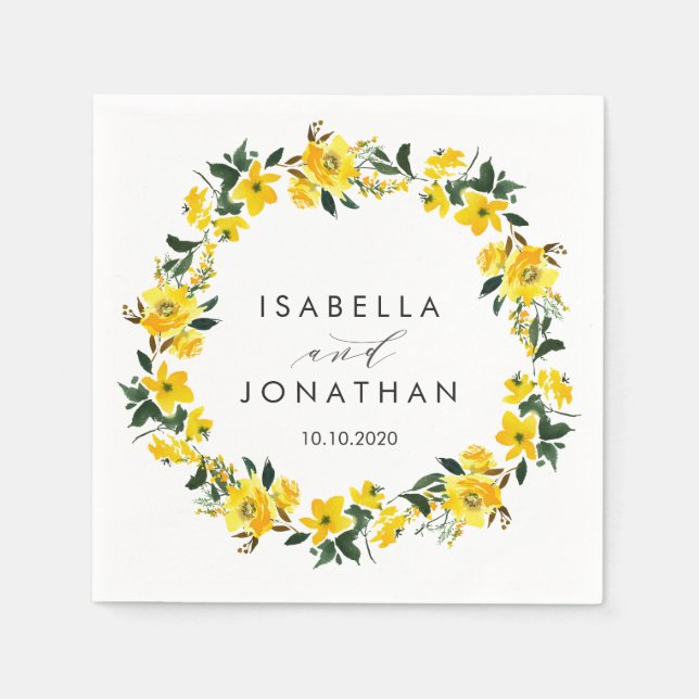 Serviette En Papier Fleurs Jaunes Vibrantes mariage Rustique Personnal (Devant)