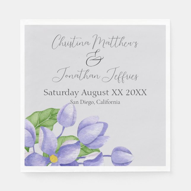 Serviette En Papier Fleurs Lilac d'aquarelle romantique sur violet (Devant)