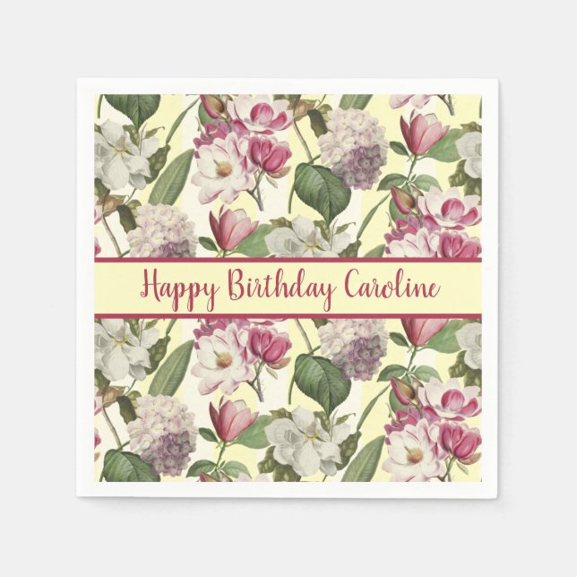 Serviette En Papier Fleurs Magnolia et Hydrangea Sud (Devant)