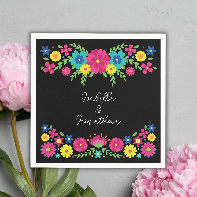 Serviette En Papier Fleurs mexicaines colorées Papier Napkin (Créateur téléchargé)