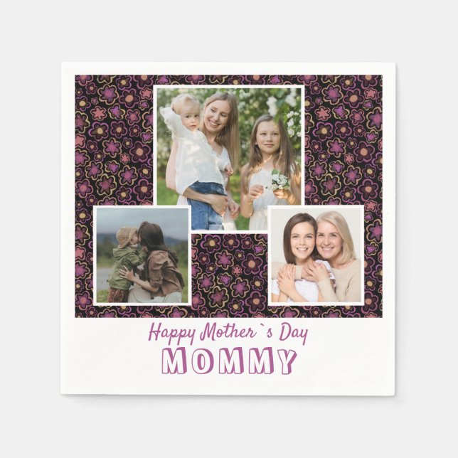 Serviette En Papier Fleurs mignonnes Bonne fête des mères 3 Photo (Devant)