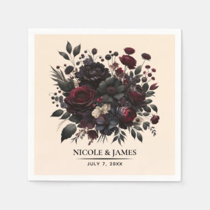 Serviette En Papier Fleurs Moody foncé Élégant Mariage à la crème flor