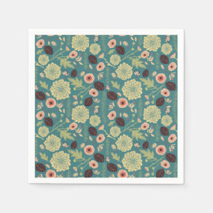 Serviette En Papier Fleurs motif vert rose