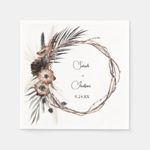 Serviette En Papier Fleurs Naturelles & Noires Boho Rustique Nom V2